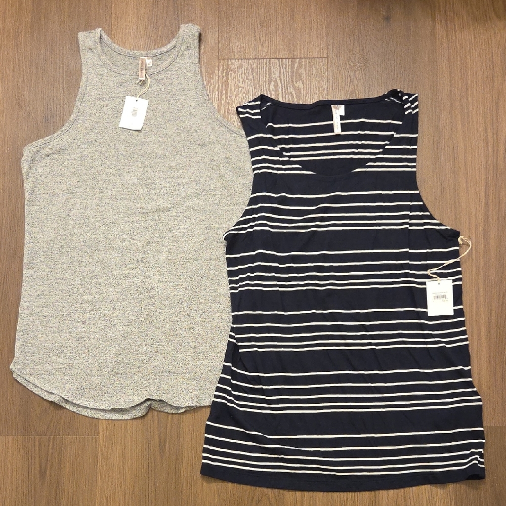 NWT 2 Banana Republic Sleeveless Tank Tops, Gray and Navy With White Stripes